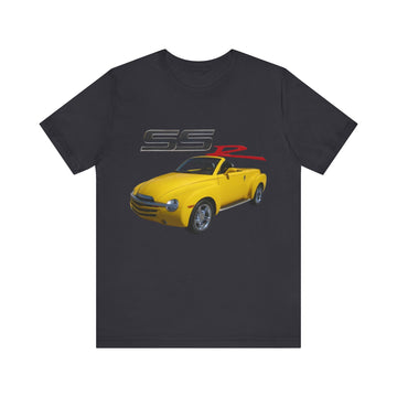 2005 SSR Short Sleeve Tee featuring yellow convertible car graphic on black fabric.