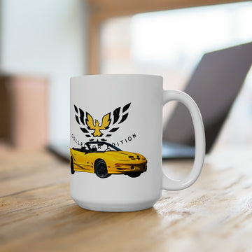 2002 Collectors Edition CETA Firebird Trans AM 15oz ceramic mug with yellow car graphic, dishwasher and microwave safe.