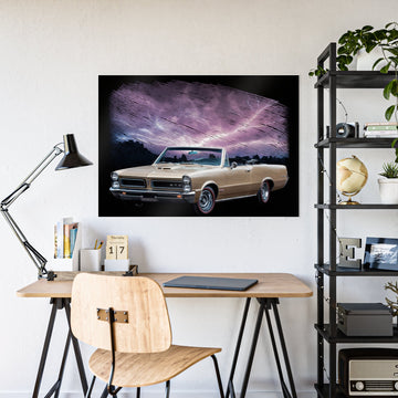 1965 GTO lightning series gloss poster displayed in a modern room setting.