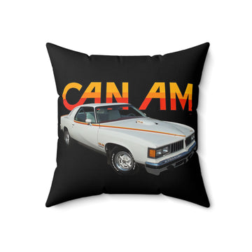 1977 Can AM Spun Polyester Square Pillow with vintage car design on black background.