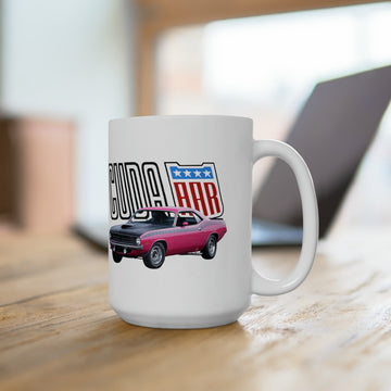 1970 AAR Cuda 15oz ceramic mug with car graphic, dishwasher and microwave safe.