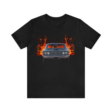 1968 Torino GT in lava series short sleeve tee with fiery design.