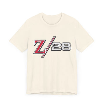 Chevy Camaro Z28 Logo Short Sleeve Tee with bold graphic on light fabric.