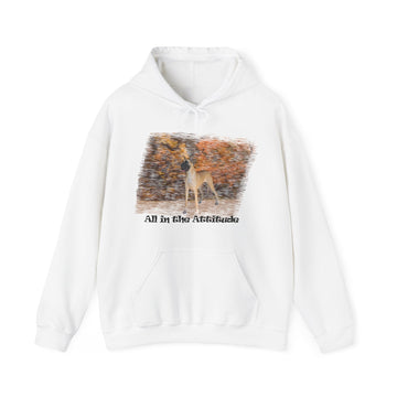 Great Dane in Fall Attitude Hoodie with autumn-themed design and kangaroo pocket.