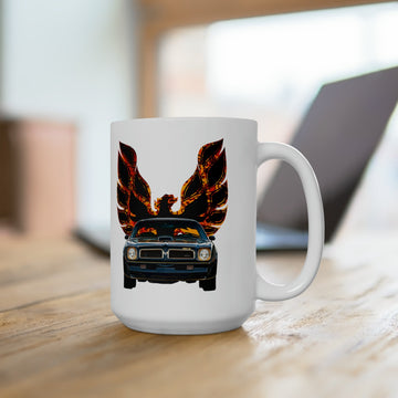1976 Trans AM SE 15oz ceramic mug with classic car graphic, dishwasher and microwave safe.