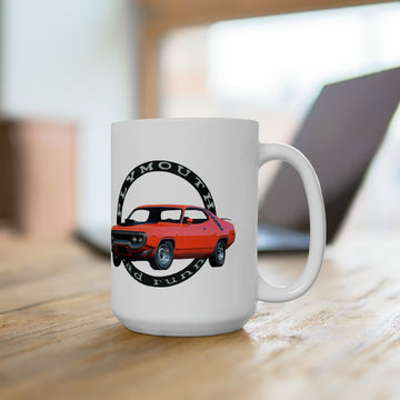 1971 Road Runner 15oz ceramic mug with classic car graphic, dishwasher and microwave safe.