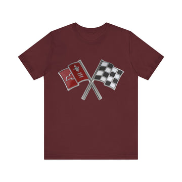 Chevy Corvette Emblem Short Sleeve Tee in maroon with classic jersey fit.