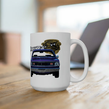 1970 Duster 15oz ceramic mug with vintage car design, dishwasher and microwave safe.