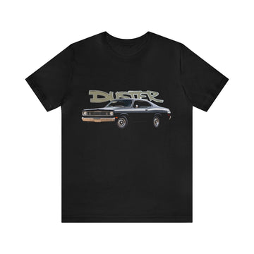 1972 Duster Short Sleeve Tee with classic car graphic on black fabric.