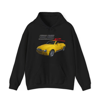 2005 SSR Hoodie with car graphic design, unisex, cotton-polyester blend.