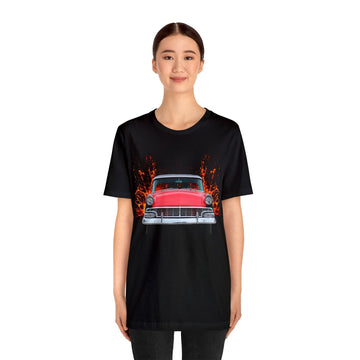 1956 Fairlane lava series short sleeve tee in black with vintage car design.