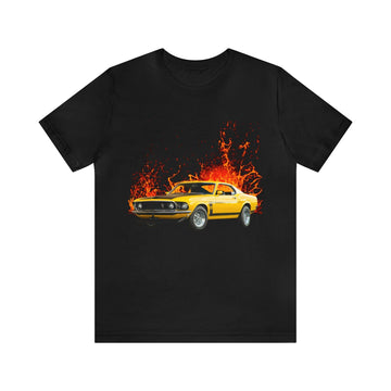 1969 Mustang 302 in lava series graphic short sleeve tee.