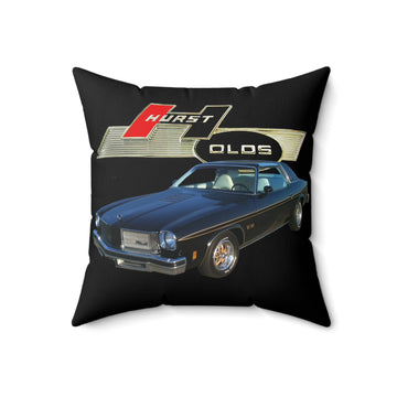 1975 Hurst Olds 442 spun polyester square pillow with car graphic design.