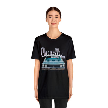 1968 Chevelle SS Short Sleeve Tee in black with vintage car design, lightweight and soft cotton fit.