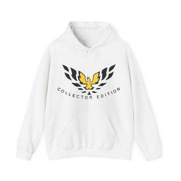 Collectors Edition Trans AM Logo Hoodie in white with kangaroo pocket and matching drawstring.
