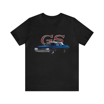 1968 GS Short Sleeve Tee with vintage car graphic, lightweight cotton, black color.