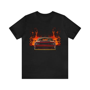 2018 Demon in Lava Series Short Sleeve Tee, black with fiery car graphic.