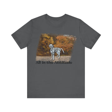 Dalmatian fall day attitude series short sleeve t-shirt with graphic print.