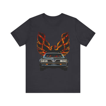 1977 Pontiac Trans AM SE Bandit short sleeve tee with iconic car design.