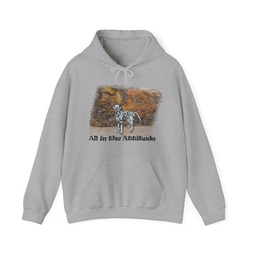 Dalmatian in Fall Attitude Hoodie with kangaroo pocket and drawstring hood.