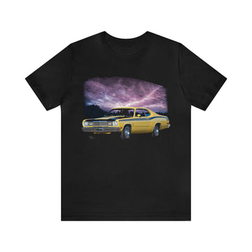 1974 Duster lightning series short sleeve tee with vintage car graphic.