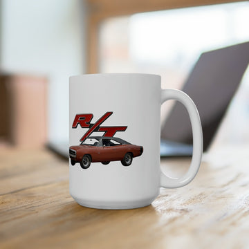 1970 Charger RT 15oz ceramic mug with car graphic design, dishwasher and microwave safe.