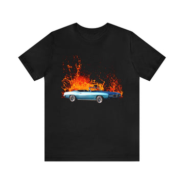 1969 Firebird lava design short sleeve tee, black, unisex, lightweight cotton.