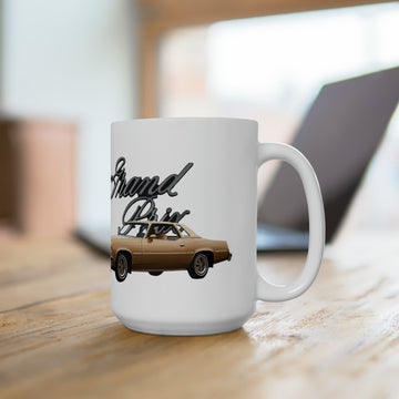 1977 Grand Prix 15oz ceramic mug with vintage car design, dishwasher and microwave safe, lead and BPA-free.