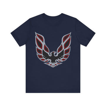 Pontiac Firebird Trans AM Logo Short Sleeve Tshirt in navy with colorful emblem design.