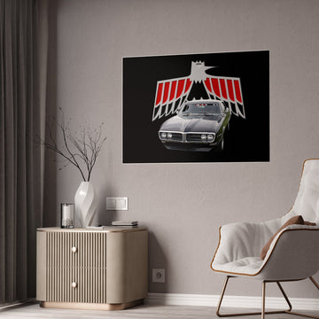 1968 Firebird Gloss Poster on wall in modern room setting.