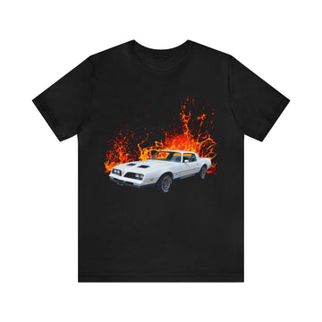 1977 Formula Firebird lava series short sleeve tee with fiery design.