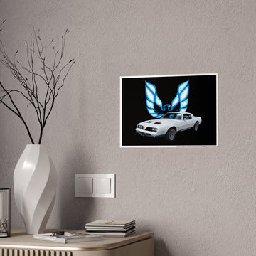 1977 Formula Firebird Gloss Poster on wall in modern room setting.