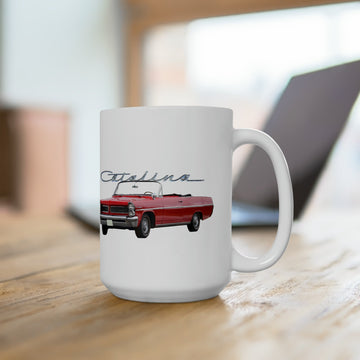 1963 Catalina 15oz ceramic mug with vintage car design, dishwasher and microwave safe, lead and BPA-free.