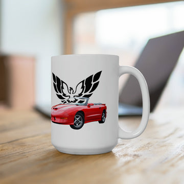 1997 Trans AM 15oz Ceramic Mug with red car graphic, dishwasher and microwave safe.