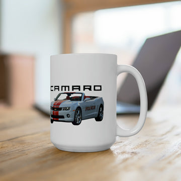 2011 Camaro Pace Car 15oz ceramic mug with car graphic, dishwasher and microwave safe.