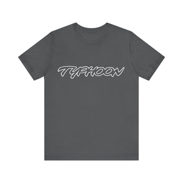 GMC Typhoon Logo Short Sleeve Tee, lightweight Bella + Canvas shirt with "Typhoon" text.