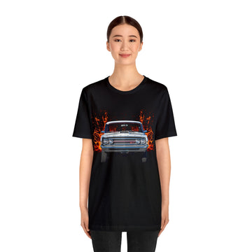 1969 Torino GT lava series short sleeve tee, unisex black shirt featuring car graphic.