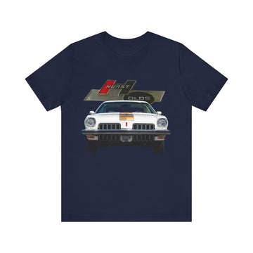 1973 Hurst Olds Cutlass 442 short sleeve tee featuring classic car design.