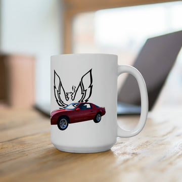 1990 Formula Firebird 15oz ceramic mug with car graphic, dishwasher and microwave safe.