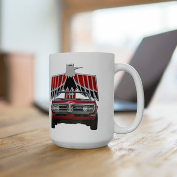 1968 Firebird 15oz ceramic mug with vintage car design; dishwasher and microwave safe, lead and BPA-free.