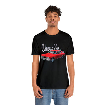 1966 Chevelle SS Short Sleeve Tee with classic car graphic, lightweight black cotton.