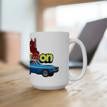 1971 Demon 15oz ceramic mug with vintage car graphic, dishwasher and microwave safe.