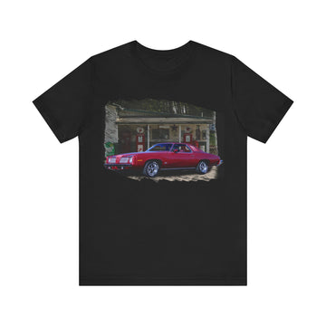 1973 Pontiac Grand AM in our filling station series Short Sleeve T-Shirt