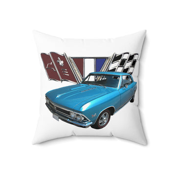 1966 Chevelle SS Spun Polyester Square Pillow with blue car design.
