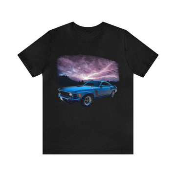 1970 302 Mustang Lightning Series Short Sleeve Tee featuring classic car design.