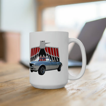 1968 Firebird 15oz Ceramic Mug on wooden table.