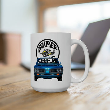 1970 Super Bee 15oz Ceramic Mug with vintage car graphic, dishwasher and microwave safe.