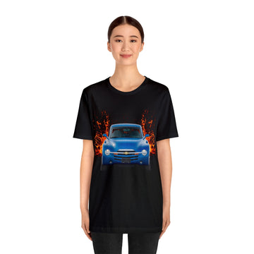 2006 SSR in our lava series short sleeve tee featuring blue car graphic on black fabric.