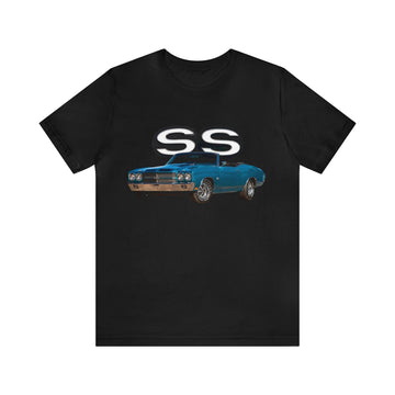 1970 Chevelle SS Short Sleeve Tee with classic car print in black.