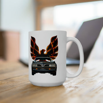 1977 Bandit Trans AM 15oz ceramic mug with car graphic design, dishwasher and microwave safe.